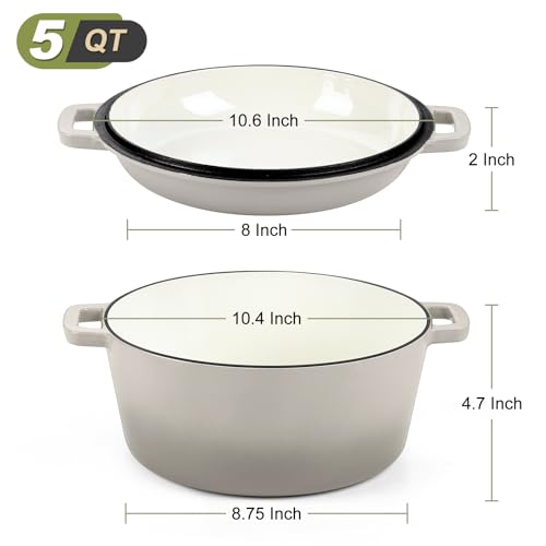 2 In 1 Khaki Dutch Oven Pot with Lid for Bread Baking (Khaki)