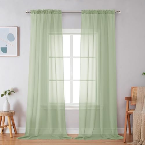 Light Green Sheer Curtains 96 Inches Long 2 Panels (Light Green / 42"W x 96"L (Pack of 2))