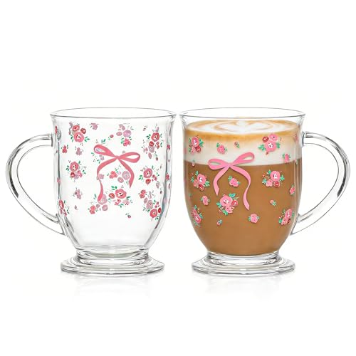 Pink Bow Glass Coffee Mugs Set (Pink Bow-2PCS)
