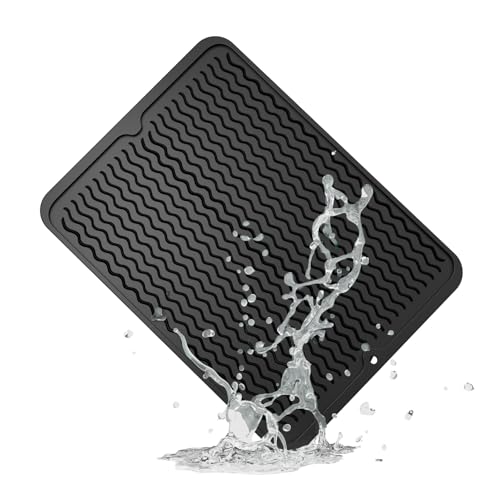 Silicone Dish Drying Mat for Kitchen Counter (Black / 16" x 12")