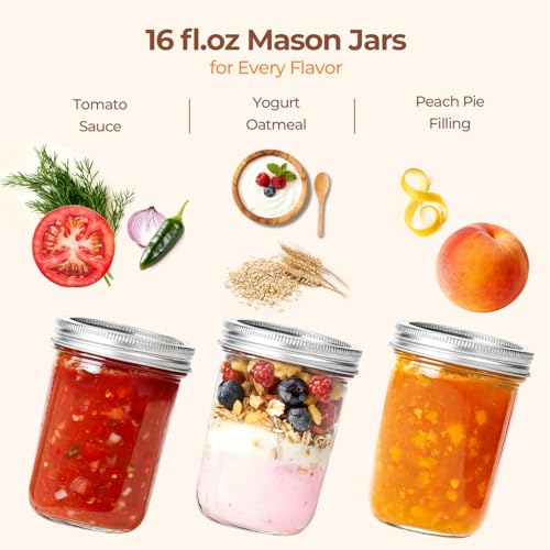 16 oz Wide Mouth Mason Jars Bulk Set (16 fl oz x 8 - Wide Mouth)