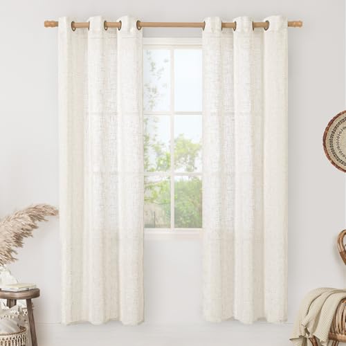 Natural Doorway Linen Curtains 80 inch Length 2 Panels (34"W x 80"L (Pack of 2) / Cream)