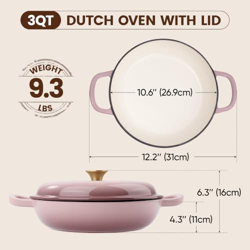 Vintage Style 3 Quart Enameled Cast Iron Braiser (Pink)