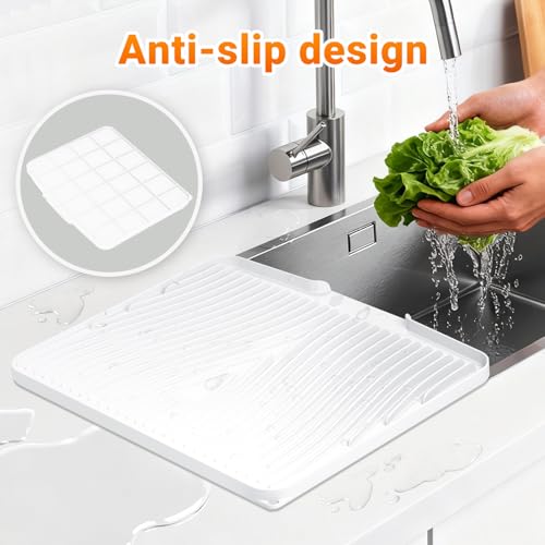 Silicone Dish Drying Mat for Kitchen counter (Ivory-2pcs / 15.8" x 13")