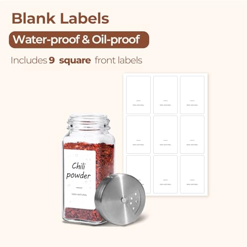 Glass Spice Jars with Shaker Lids 4 oz 6 Pack Square (4 fl oz x 6 - Shaker Lids)
