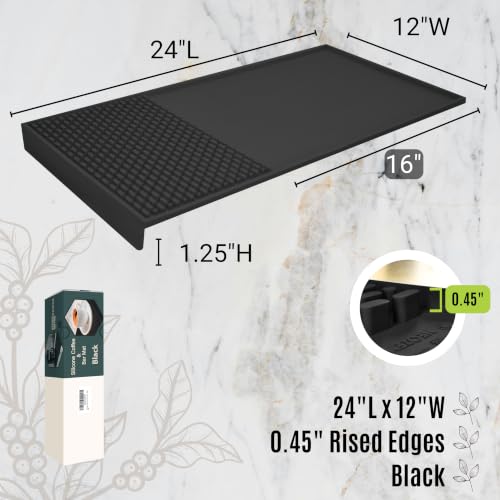 Coffee & Bar Mat For Countertop With "Edge Protection" (Black / 24" x 12")