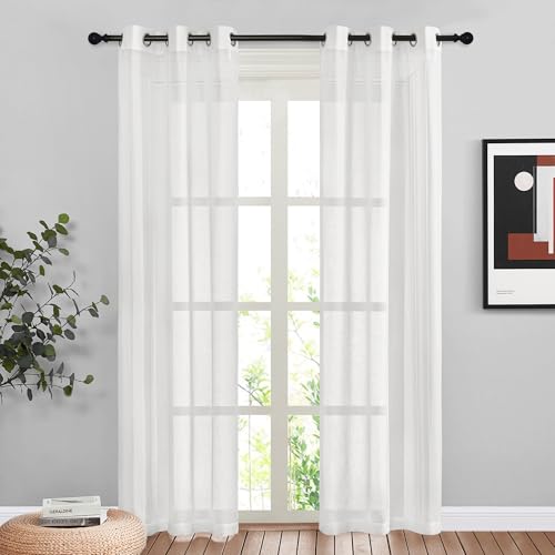 White Sheer Curtains 84 inches Long (42"W x 84"L (Pack of 2) / White)