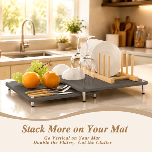 Nested Dish Drying Mat with Bamboo Rack for Dishes (Bamboo Rack Midnight Gray)