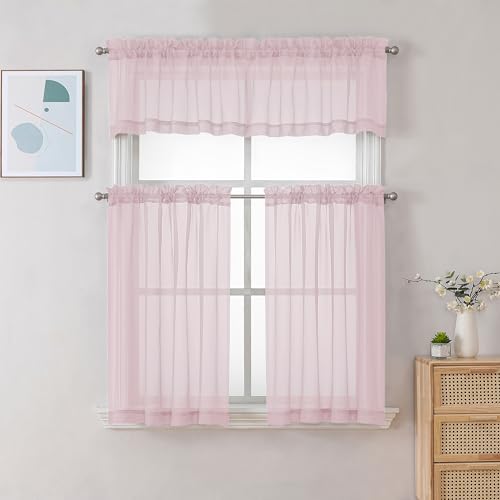 Sheer Curtains 24 Inch Length (Blush Pink / 42"W x 24"L (Pack of 2))