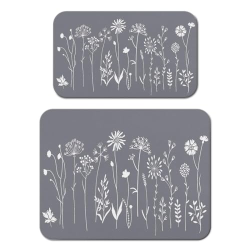 Dish Drying Mat 2 (Grey Flower / 2-Pack)
