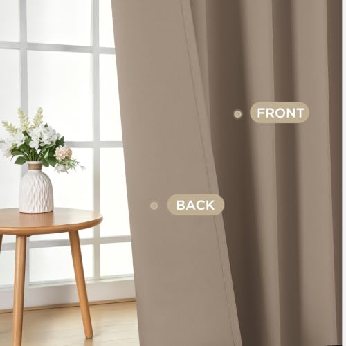 Blackout Curtains for Bedroom 72 inch Long 2 Panels (Khaki / 52"W x 72"L (Pack of 2))