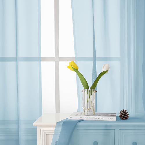 Sky Blue Sheer Curtains for Bedroom 54 Inch Length 2 Panels (Sky Blue / 40"W x 54"L (Pack of 2))