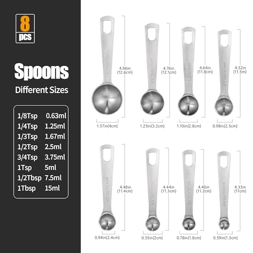 18 8 Stainless Steel Measuring Spoons with Engraved Metric (Set of 8)