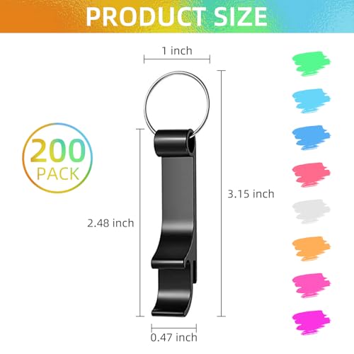 200 Pack Colorful Metal Bottle Opener Keychains (Colorful)