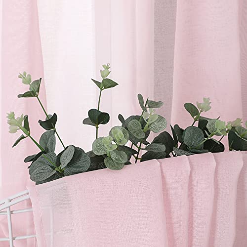 Short Sheer Curtain Linen Textured Living Room Curtains Sheer Light Filtering Rod Pocket Voile Curtain for Bedroom (42"W x 54"L (Pack of 2) / Pink)