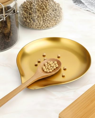 Stainless Steel Spoon Rest (1.Round-Gold)