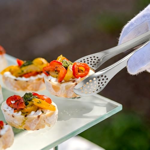 6 PCS Silver Serving Tongs for Party 7 Inch Stainless Steel Serving Utensils for Salad Buffet and Dessert (Gold)