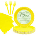 75 Yellow Plates Plates and Napkins&Forks Disposable Set for Party (Yellow 75 Plates Set / 7-inch Set)