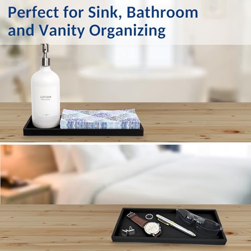 Silicone Countertop & Vanity Bathroom Tray (Black / 2 PC Large - 11.7”)