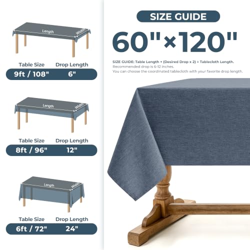 Faux Linen Tablecloth for Dining Room (Denim Blue / 120" x 60" (Rectangular))