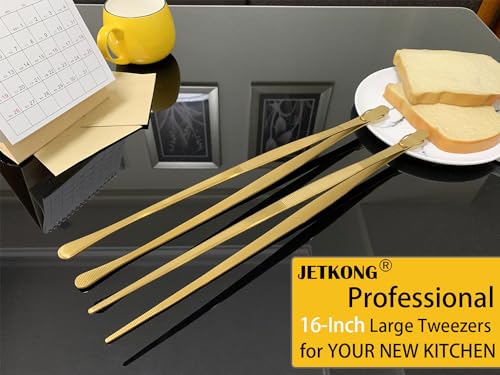 2 Pcs 16 Inch Heavy Duty Cooking Tweezers Extra Large Stainless Steel Food Tweezers Gaint Kitchen Tweezer Tongs (16+16 Inch / Gold)