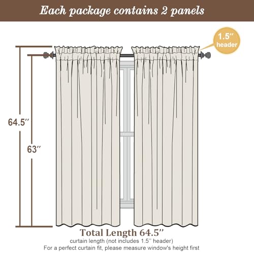 Sheer Curtains 63 Inch Length 2 Panels (Black / 42"W x 63"L (Pack of 2))