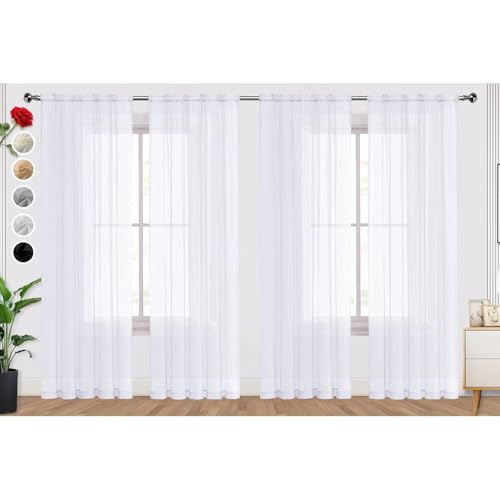 Optical White Sheer Curtains 4 Panels Rod Pocket Semi (Optical White / 52"W x 45"L (Pack of 4))