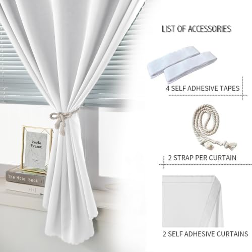 Instant Blackout Window Curtain with Reusable Adhesive (71"W x 72"L (Pack of 2) / White)
