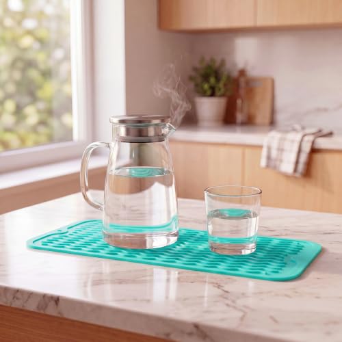 Silicone Dish Drying Mat for Multiple Usage (Mint / 17"L x 6"W)