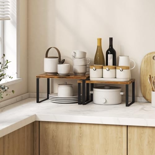 Kitchen Cabinet Organizer Shelf Set of 4 (Rustic Brown)