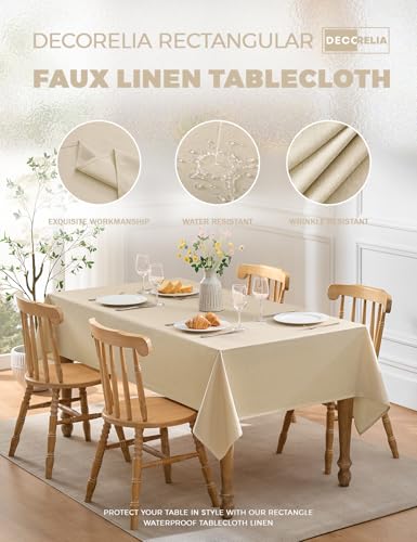 Faux Linen Small Rectangle Tablecloth for Kitchen Dining Room (Beige / 52" x 70" (Rectangular))