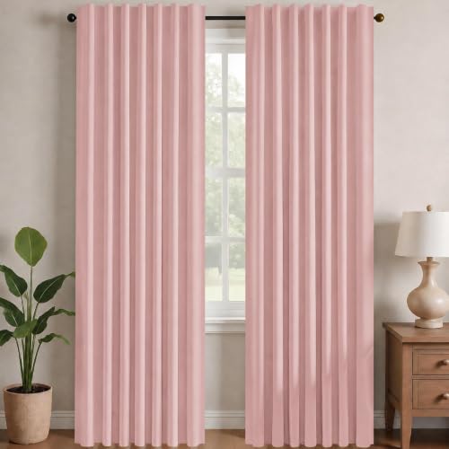 Room Darkening Curtains Back Tab and Rod Pocket Curtains Thermal Insulated Blackout Curtains for Bedroom 52Wx72L Inch Coral Pink Set of 2 (Coral Pink / 52"W x 72"L (Pack of 2))
