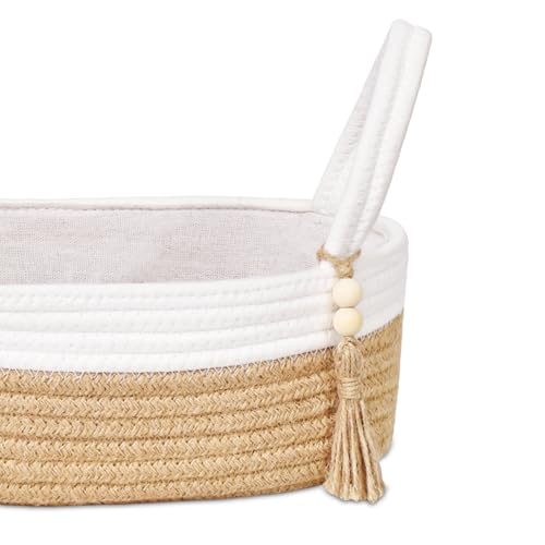 Small Storage Basket for Toilet Tank Top (White & Jute / L(13x6x4 Inch))