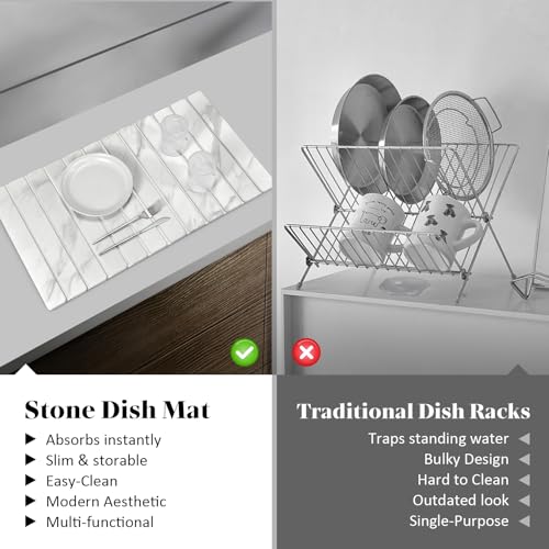Large Stone Dish Drying Mats for Kitchen Counter (28" x 16")