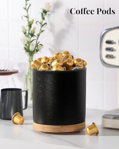 360° Rotating Ceramic Utensil Holder for Kitchen Countertop (Holed - Textured Black / 7.3 inch)