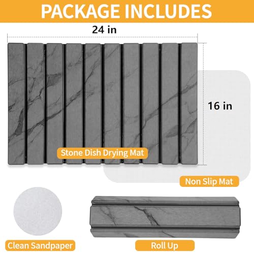 Stone Dish Drying Mat for Kitchen Counter (Dark Gray / 24" x 16")