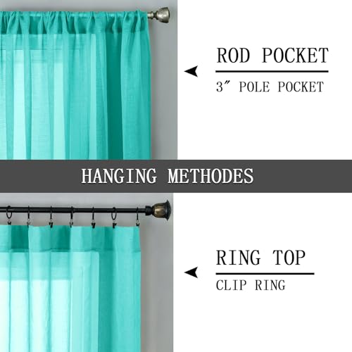 Sheer Tier Curtains Kitchen Linen Textured Half Curtain Sheers Light Filtering Rod Pocket Voile Bathroom Short Curtains for Farmhouse (25"W x 30"L (Pack of 2) / Aqua Blue)