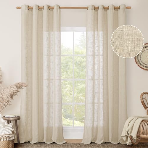 Semi Sheer Linen Curtains 86 Inches Long for Living Room 2 Panels (52"W x 86"L (Pack of 2) / Linen)