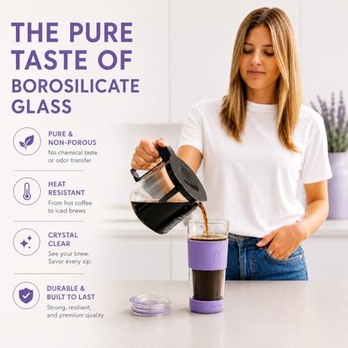 19 oz Clear Double Wall Borosilicate Glass Coffee Tumbler (Lavender)