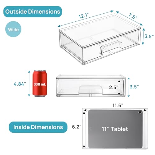 12.1''W Clear Stackable Storage Drawers (Wide-3pack-Clear)