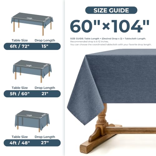 Faux Linen Farmhouse Table Cloth 60"x104" for 6 ft Rectangle Table (Denim Blue / 104" x 60" (Rectangular))