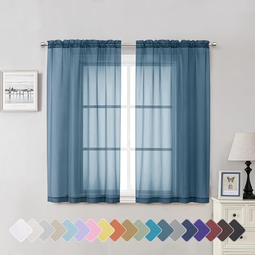Dusty Blue Sheer Curtains 54 Inch Length 2 Panels (Dusty Blue / 40"W x 54"L (Pack of 2))