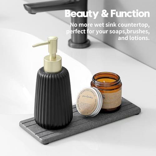 2PCS Diatomite Quick Stone Drying Tray Mat For Bathroom & Kitchen Counter (2pack-9"x 3.5" - Dark Gray)