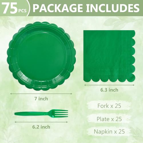 75Pcs Fun Green Paper Plates and Napkins Disposable for Party 25 (Green 75 Plates Set / 7-inch Set)
