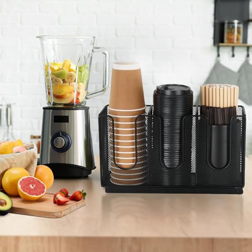 Paper Cup and Lid Holder with Straw Organizer for Coffee Station