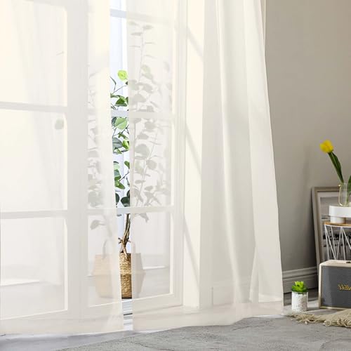 Cream Sheer Curtains 63 Inch Length 2 Panels Set for Living Room Bedroom (Cream / 42"W x 63"L (Pack of 2))