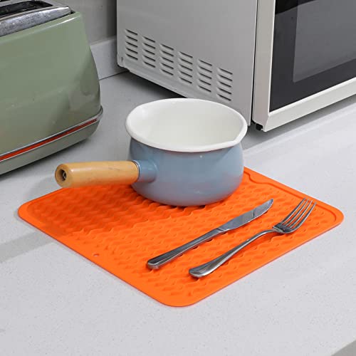 Silicone Dish Drying Mat for Multiple Usage (Orange / 12"L x 12"W)