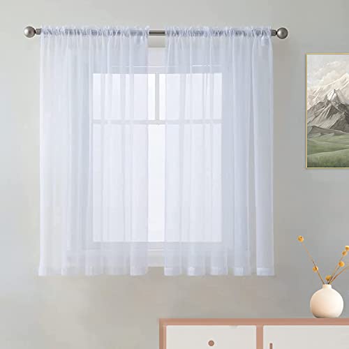 White Kitchen Sheer Valance Curtains 36 Inch (White / 52"W x 36"L (Pack of 2))