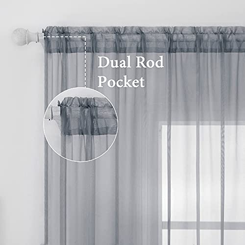 2 Panels Sheer Curtains for Living Room 54X90 Inch Dark Grey (Dark Grey / 54"W x 90"L (Pack of 2))