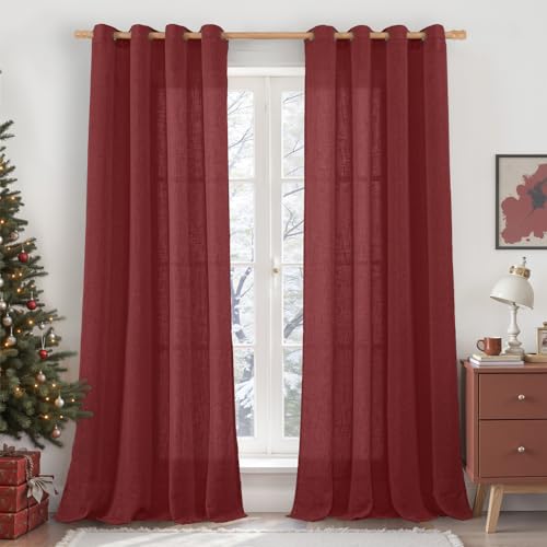 90 inch Long Linen Curtains for Living Room 2 Panels (52"W x 90"L (Pack of 2) / Burgundy Red)